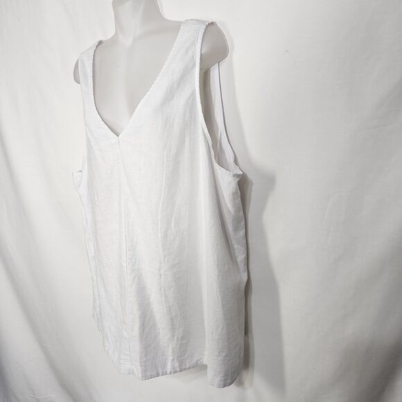 Time and Tru Womens Tank Top Size XXXL 22 Swing V Neck Linen Blend White Relaxed - Picture 5 of 10